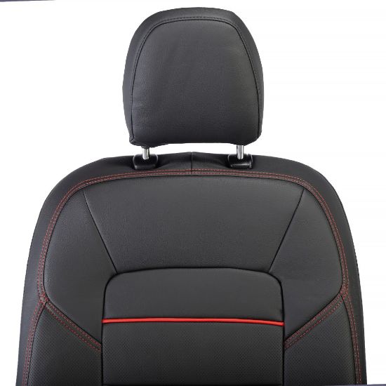 Picture of UK Custom Covers Ford Transit Custom Seat Covers Tailored Leatherette (2023+) - Block Stitch - Black & Red | SC1281B