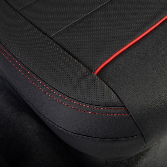 Picture of UK Custom Covers Ford Transit Custom Seat Covers Tailored Leatherette (2023+) - Block Stitch - Black & Red | SC1281B