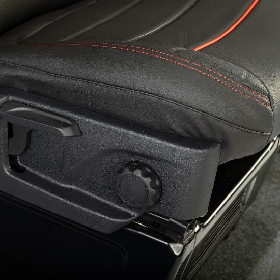 Picture of UK Custom Covers Ford Transit Custom Seat Covers Tailored Leatherette (2023+) - Block Stitch - Black & Red | SC1281B