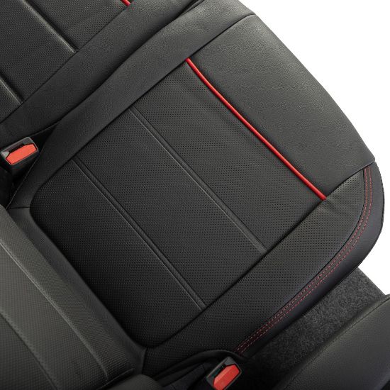 Picture of UK Custom Covers Ford Transit Custom Seat Covers Tailored Leatherette (2023+) - Block Stitch - Black & Red | SC1281B