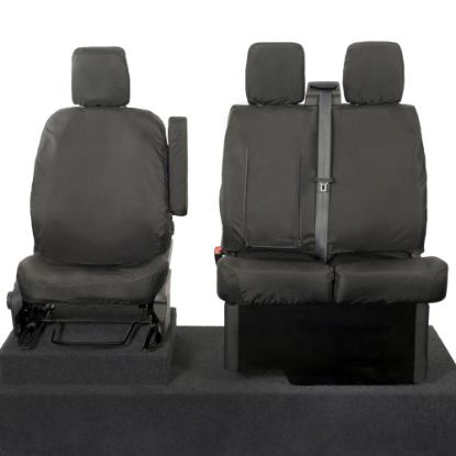 UK Custom Covers Ford Transit Custom Seat Covers Cotton-Backed PU (2013-2023) - Front (single/Double WITH pull Down Tray / Black