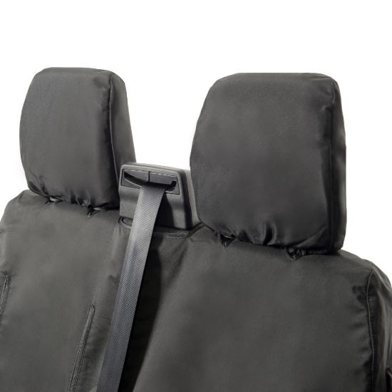Picture of UK Custom Covers Ford Transit Custom Seat Covers Cotton-Backed PU (2013-2023) - Front (single/Double WITH pull Down Tray / Black | SC102B
