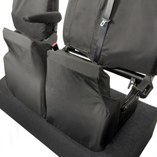 Picture of UK Custom Covers Ford Transit Custom Seat Covers Cotton-Backed PU (2013-2023) - Front (single/Double WITH pull Down Tray / Black | SC102B