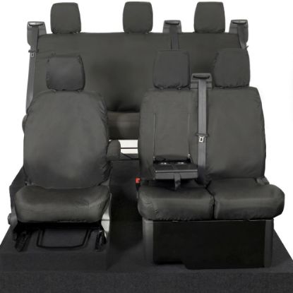 UK Custom Covers Ford Transit Custom Seat Covers Cotton-Backed PU (2013-2023) - Front & Rear (6 Seat With Front Pull Down Tray) - Black
