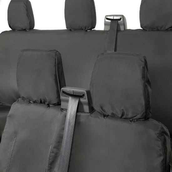 Picture of UK Custom Covers Ford Transit Custom Seat Covers Cotton-Backed PU (2013-2023) - Front & Rear (6 Seat With Front Pull Down Tray) - Black | SC102B-131B