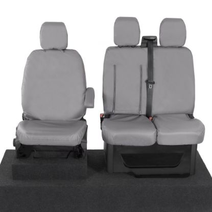 UK Custom Covers Ford Transit Custom Seat Covers Cotton-Backed PU (2013-2023) - Front (single/Double WITH pull Down Tray / Grey