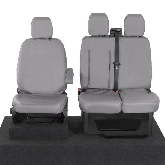 UK Custom Covers Ford Transit Custom Seat Covers Cotton-Backed PU (2013-2023) - Front (single/Double WITH pull Down Tray / Grey