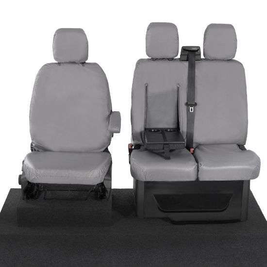 Picture of UK Custom Covers Ford Transit Custom Seat Covers Cotton-Backed PU (2013-2023) - Front (single/Double WITH pull Down Tray / Grey | SC102G