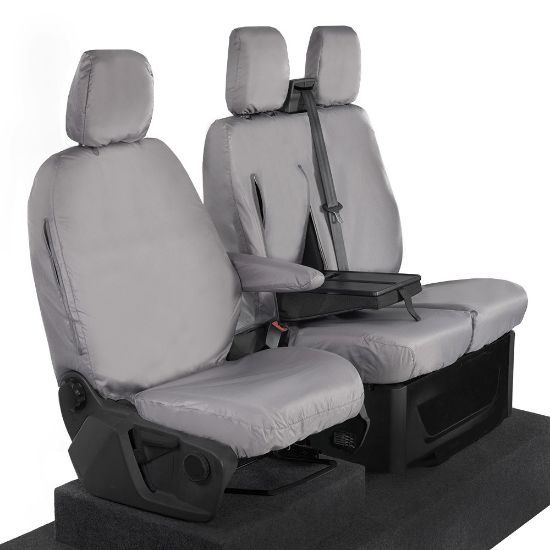 Picture of UK Custom Covers Ford Transit Custom Seat Covers Cotton-Backed PU (2013-2023) - Front (single/Double WITH pull Down Tray / Grey | SC102G