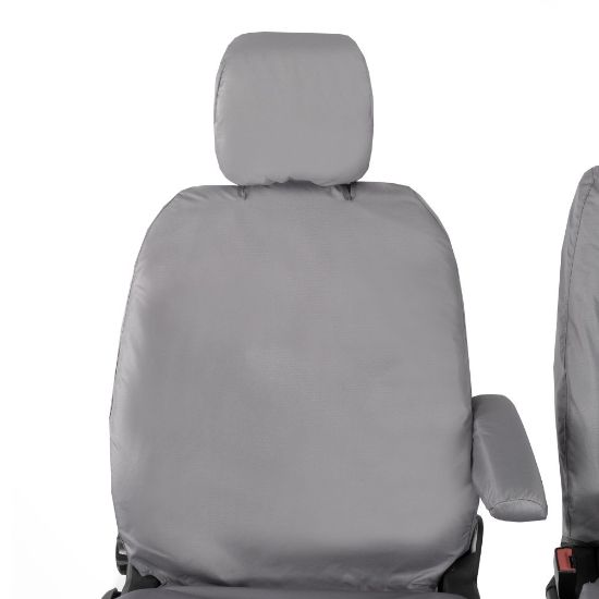 Picture of UK Custom Covers Ford Transit Custom Seat Covers Cotton-Backed PU (2013-2023) - Front (single/Double WITH pull Down Tray / Grey | SC102G