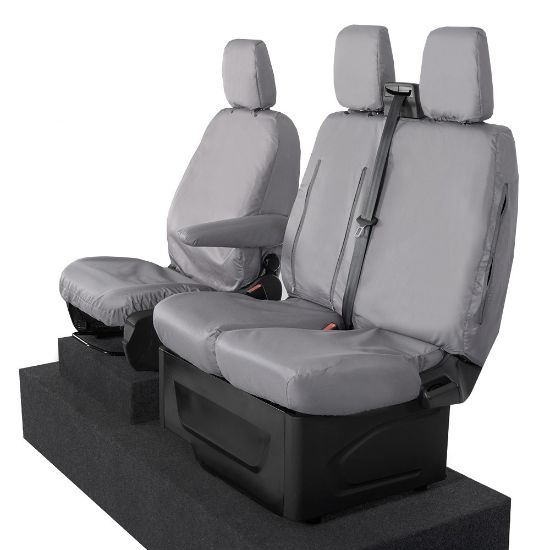 Picture of UK Custom Covers Ford Transit Custom Seat Covers Cotton-Backed PU (2013-2023) - Front (single/Double WITH pull Down Tray / Grey | SC102G