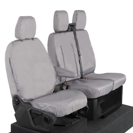 Picture of UK Custom Covers Ford Transit Custom Seat Covers Cotton-Backed PU (2013-2023) - Front (single/Double WITH pull Down Tray / Grey | SC102G