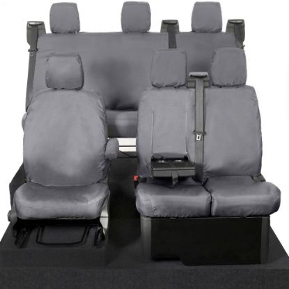 UK Custom Covers Ford Transit Custom Seat Covers Cotton-Backed PU (2013-2023) - Front & Rear (6 Seat With Front Pull Down Tray) - Grey