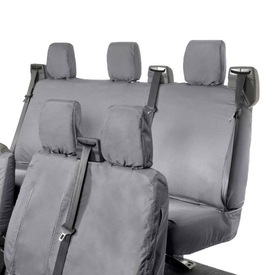 Picture of UK Custom Covers Ford Transit Custom Seat Covers Cotton-Backed PU (2013-2023) - Front & Rear (6 Seat With Front Pull Down Tray) - Grey | SC102G-131G