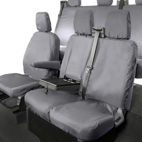 Picture of UK Custom Covers Ford Transit Custom Seat Covers Cotton-Backed PU (2013-2023) - Front & Rear (6 Seat With Front Pull Down Tray) - Grey | SC102G-131G