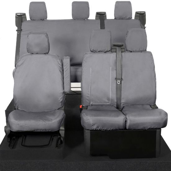 Picture of UK Custom Covers Ford Transit Custom Seat Covers Cotton-Backed PU (2013-2023) - Front & Rear (6 Seat With Front Pull Down Tray) - Grey | SC102G-131G