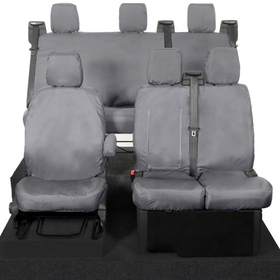 Picture of UK Custom Covers Ford Transit Custom Seat Covers Cotton-Backed PU (2013-2023) - Front & Rear (6 Seat With Front Pull Down Tray) - Grey | SC102G-131G