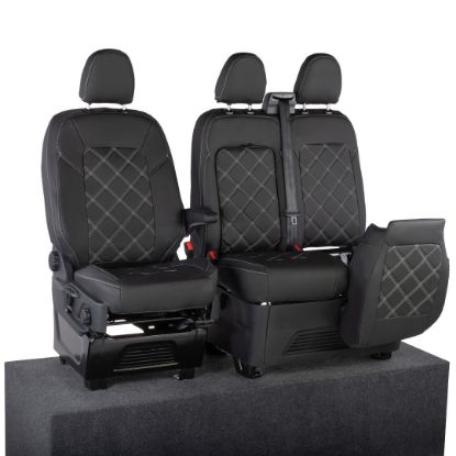 UK Custom Covers Ford Transit Custom Seat Covers Tailored Leatherette (2023+) - Double Bentley Stitch