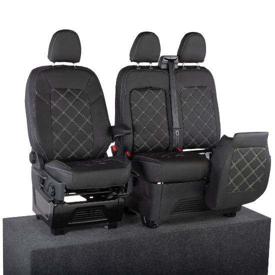 UK Custom Covers Ford Transit Custom Seat Covers Tailored Leatherette (2023+) - Double Bentley Stitch