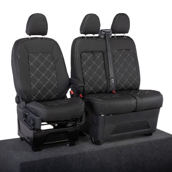 Picture of UK Custom Covers Ford Transit Custom Seat Covers Tailored Leatherette (2023+) - Double Bentley Stitch | SC1273B
