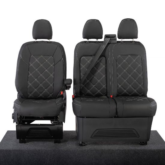 Picture of UK Custom Covers Ford Transit Custom Seat Covers Tailored Leatherette (2023+) - Double Bentley Stitch | SC1273B