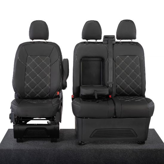Picture of UK Custom Covers Ford Transit Custom Seat Covers Tailored Leatherette (2023+) - Double Bentley Stitch | SC1273B
