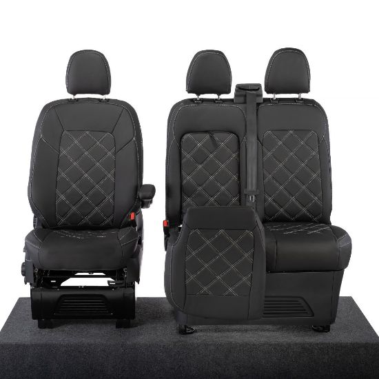 Picture of UK Custom Covers Ford Transit Custom Seat Covers Tailored Leatherette (2023+) - Double Bentley Stitch | SC1273B