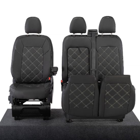 Picture of UK Custom Covers Ford Transit Custom Seat Covers Tailored Leatherette (2023+) - Double Bentley Stitch | SC1273B