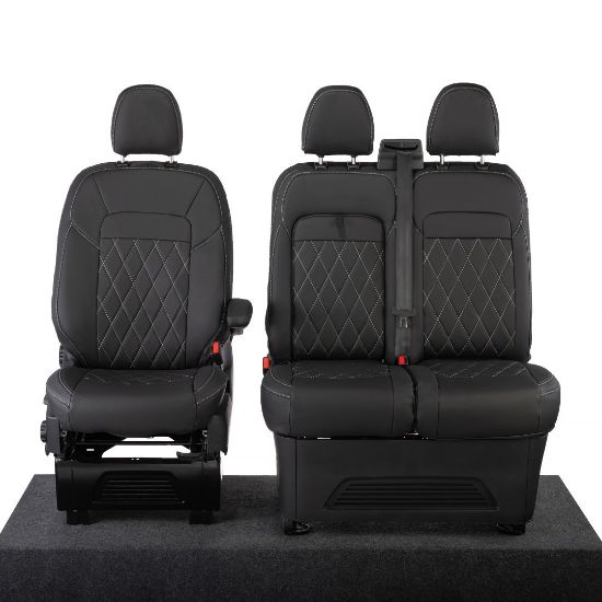 UK Custom Covers Ford Transit Custom Seat Covers Tailored Leatherette (2023+) - Single Bentley Stitch
