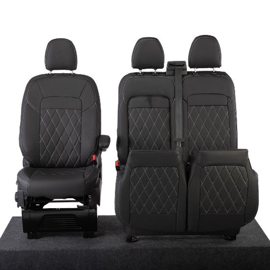 Picture of UK Custom Covers Ford Transit Custom Seat Covers Tailored Leatherette (2023+) - Single Bentley Stitch | SC1274B