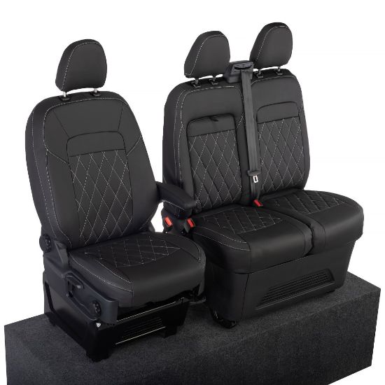 Picture of UK Custom Covers Ford Transit Custom Seat Covers Tailored Leatherette (2023+) - Single Bentley Stitch | SC1274B