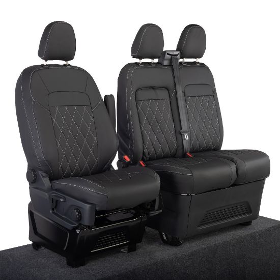 Picture of UK Custom Covers Ford Transit Custom Seat Covers Tailored Leatherette (2023+) - Single Bentley Stitch | SC1274B