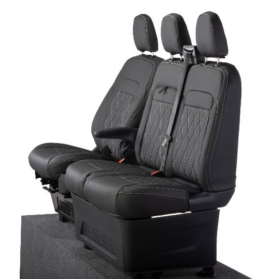 Picture of UK Custom Covers Ford Transit Custom Seat Covers Tailored Leatherette (2023+) - Single Bentley Stitch | SC1274B