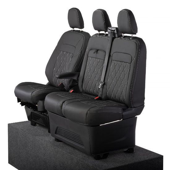 Picture of UK Custom Covers Ford Transit Custom Seat Covers Tailored Leatherette (2023+) - Single Bentley Stitch | SC1274B