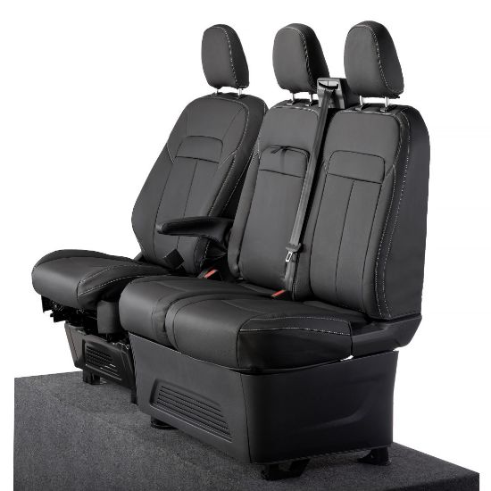 UK Custom Covers Ford Transit Custom Seat Covers Tailored Leatherette (2023+) - Block Stitch