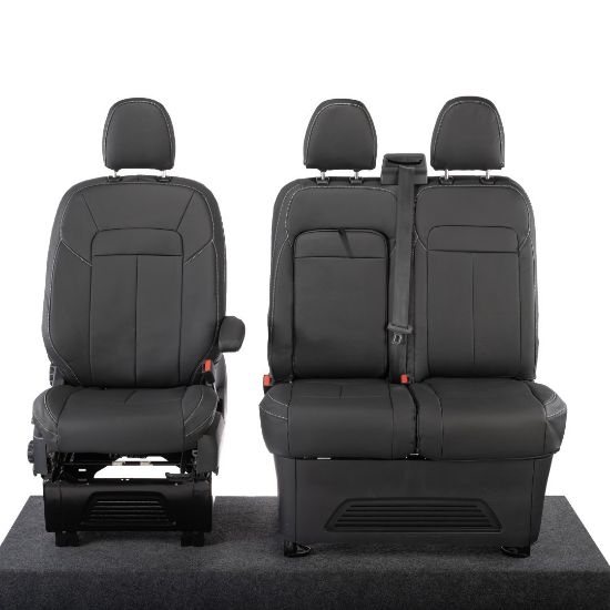 Picture of UK Custom Covers Ford Transit Custom Seat Covers Tailored Leatherette (2023+) - Block Stitch | SC1275B