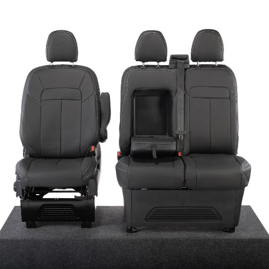 Picture of UK Custom Covers Ford Transit Custom Seat Covers Tailored Leatherette (2023+) - Block Stitch | SC1275B
