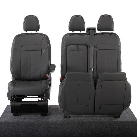 Picture of UK Custom Covers Ford Transit Custom Seat Covers Tailored Leatherette (2023+) - Block Stitch | SC1275B
