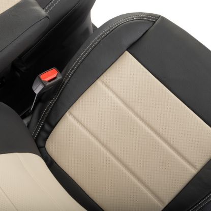 Picture of UK Custom Covers Ford Transit Custom Seat Covers Tailored Leatherette (2023+) - Block Stitch - 2 Tone (Black with Cream) | SC1276B
