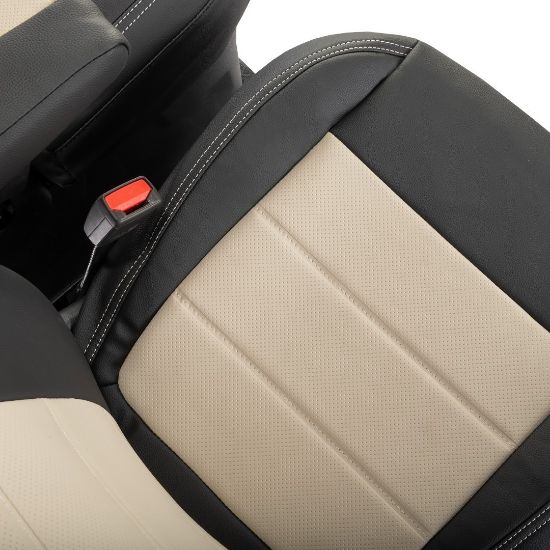 Picture of UK Custom Covers Ford Transit Custom Seat Covers Tailored Leatherette (2023+) - Block Stitch - 2 Tone (Black with Cream) | SC1276B