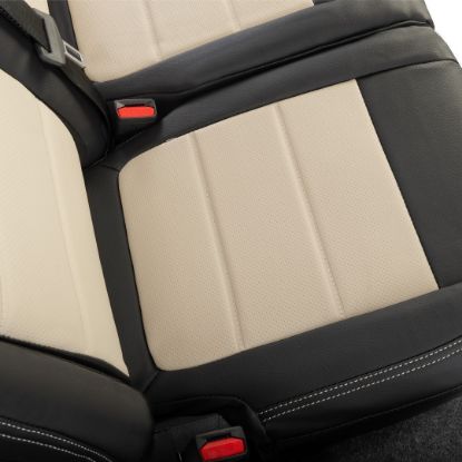 Picture of UK Custom Covers Ford Transit Custom Seat Covers Tailored Leatherette (2023+) - Block Stitch - 2 Tone (Black with Cream) | SC1276B