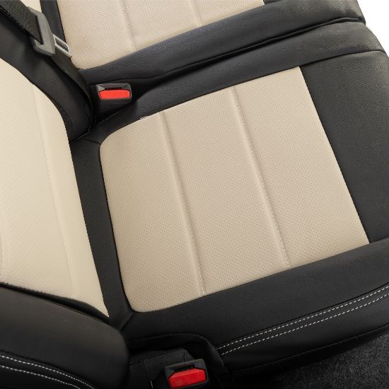 Picture of UK Custom Covers Ford Transit Custom Seat Covers Tailored Leatherette (2023+) - Block Stitch - 2 Tone (Black with Cream) | SC1276B