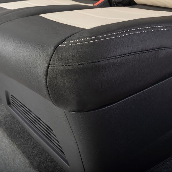 Picture of UK Custom Covers Ford Transit Custom Seat Covers Tailored Leatherette (2023+) - Block Stitch - 2 Tone (Black with Cream) | SC1276B