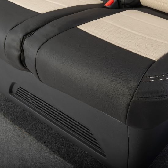 Picture of UK Custom Covers Ford Transit Custom Seat Covers Tailored Leatherette (2023+) - Block Stitch - 2 Tone (Black with Cream) | SC1276B