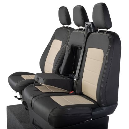 Picture of UK Custom Covers Ford Transit Custom Seat Covers Tailored Leatherette (2023+) - Block Stitch - 2 Tone (Black with Cream) | SC1276B