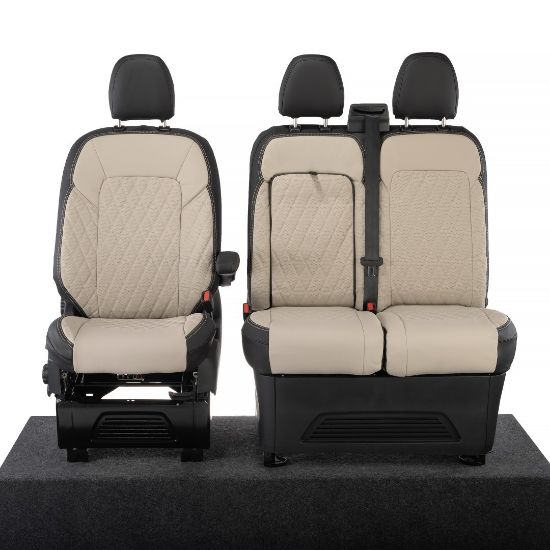 UK Custom Covers Ford Transit Custom Seat Covers Tailored Leatherette (2023+) - Diamond - 2 Tone