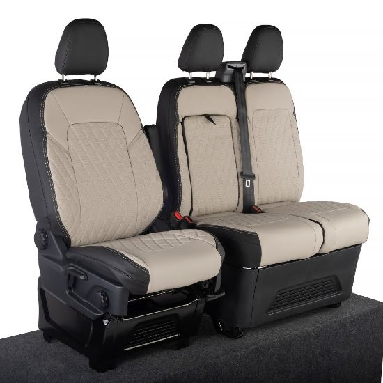 Picture of UK Custom Covers Ford Transit Custom Seat Covers Tailored Leatherette (2023+) - Diamond - 2 Tone | SC1277B