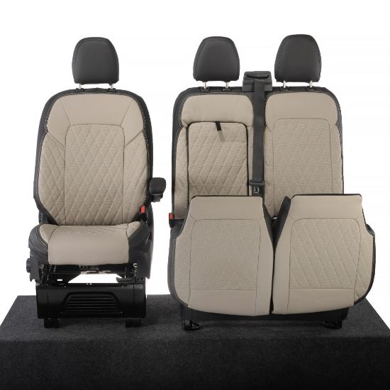 Picture of UK Custom Covers Ford Transit Custom Seat Covers Tailored Leatherette (2023+) - Diamond - 2 Tone | SC1277B