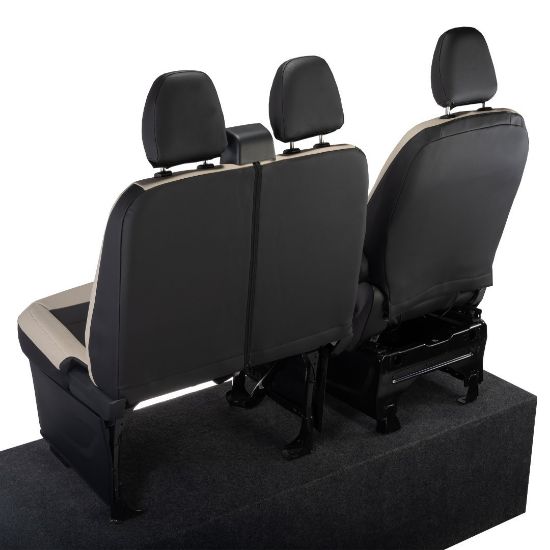 Picture of UK Custom Covers Ford Transit Custom Seat Covers Tailored Leatherette (2023+) - Block Stitch - 2 Tone (Cream with Black) | SC1278B