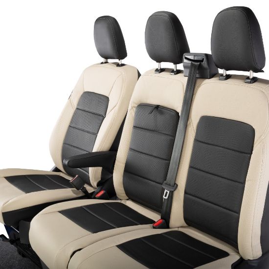 Picture of UK Custom Covers Ford Transit Custom Seat Covers Tailored Leatherette (2023+) - Block Stitch - 2 Tone (Cream with Black) | SC1278B